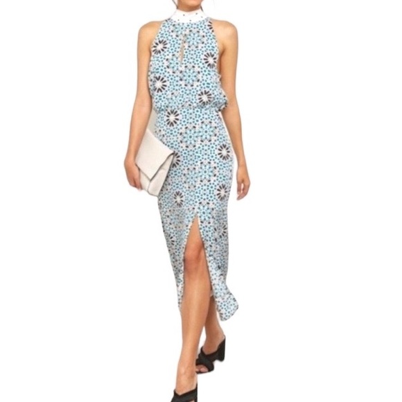 TOPSHOP Geo Moorish Moroccan Tile Tie Neck Halter Midi Dress size 6 - Picture 4 of 16